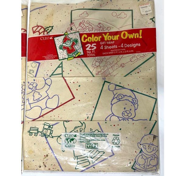 Lot of‎ 2 Vintage Cleo Color Your Own Wrapping Paper Christmas Holiday - Picture 3 of 7